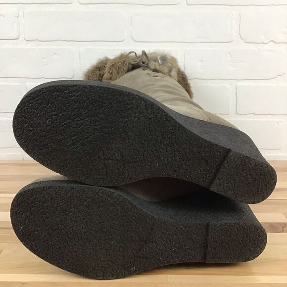 SAUTE mouton LOULOU long boots tan beige suede boots wedge platform rabbit fur - Picture 10 of 16